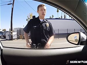 CAUGHT! dark-hued female gets splooged fellating off a cop